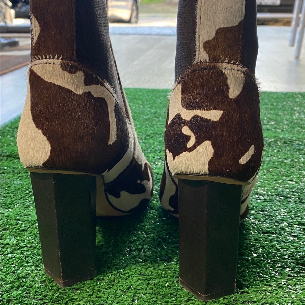 Dante Cow Print Calf Hair Pointed Toe Ankle Boots 🟤⚫️ Western Style Siz 6 - Picture 4 of 5
